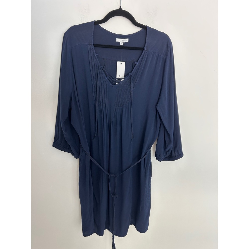 Sonoma Goods For Life Navy Blue Rayon Lace Up V-Neck Dress XL NWT